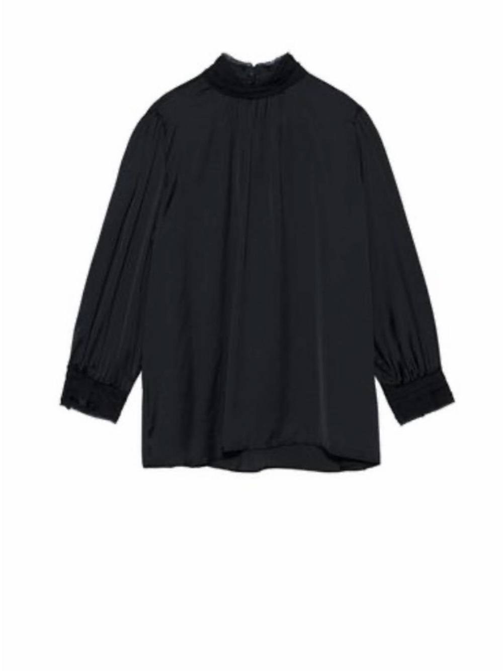 NEW Zara Black Long-Sleeve Mock Neck Blouse